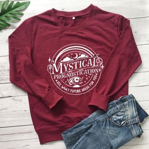 Mystical Prognostication 100%Cotton Sweatshirt Celestial Women Long Sleeve Fortune-Telling Witch Pullovers Streetwear