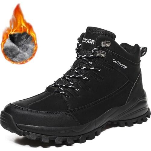 Men Boots Waterproof Leather Sneakers for Men Comfortable Non-slip Outdoor Mens Boots Autumn Winter Warm Short Plush Snow Boots