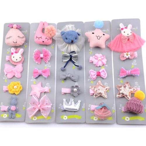 NEW Children Cartoon Headwear Set 5Pcs/Set Cute Furball Rabbit Bear Hair Clips Floral Crown Hairpins Hair Accessories For Girls