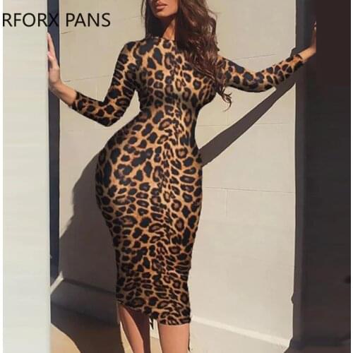 Leopard Print Long Sleeve Bodycon Dress