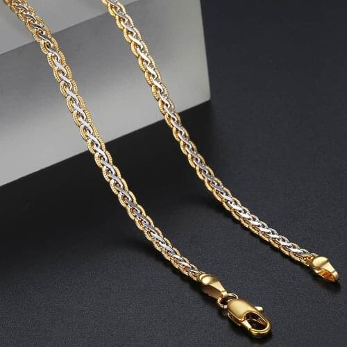 Davieslee Necklace for Women Gold Filled Womens Necklace Chain Hammered Braided Mens Womens Jewelry 3mm 45cm 50cm 55cm DLGN328