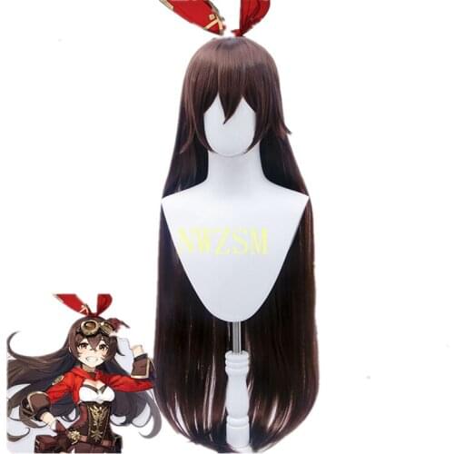 Game Genshin Impact cosplay Amber wig dark brown long hair + Free brand wig net