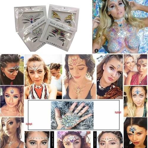 Pulaqi Crystal Chest Face 3D Stickers Bling DIY Party Self Adhesive Rhinestones For Eye Chest Jewelry Accessories Art Stickers F