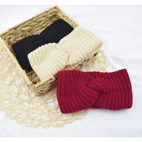 Handmade Knot Fluffy Headbands Autumn WinterCrochet Stripes Knitted Cross Solid Bow Hairbands Simple Warm Womens Headband
