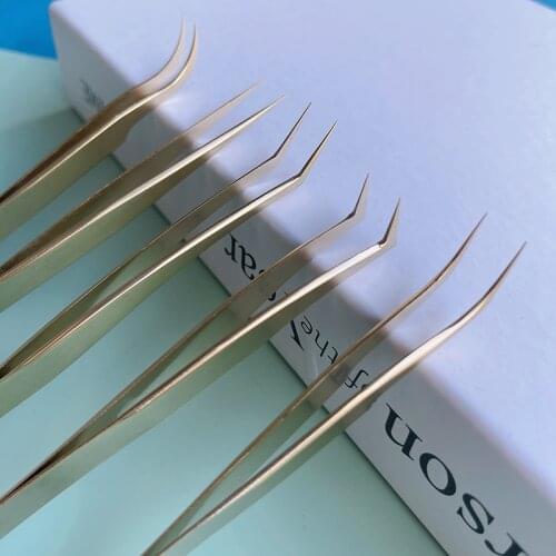 Golden Tweezers Set Eyelashes Extensions Fanning Separating Crafting Lash Precision Stainless Non-Magnetic