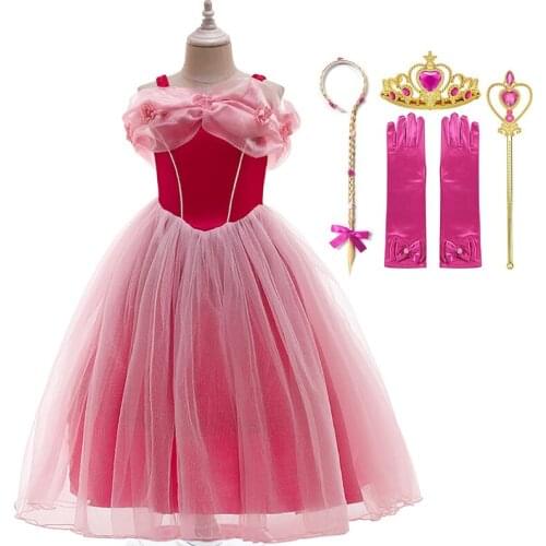VOGUEON Girls Luxury Fancy Aurora Dress Halloween Cosplay Sleeping Beauty Princess Dresses Christmas Costume Party Birthday Gift