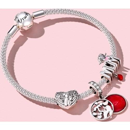 WOSTU Mothers Day Best Gift 925 Sterling Silver Mom Heart Charm Bead Fit Original Bracelet Pendant DIY Necklace Family Jewelry