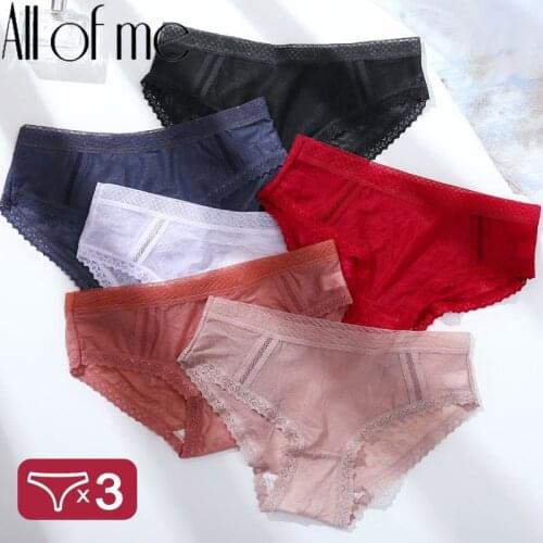 3PCS/Set Lot Sexy Panties Lingerie Lace Underpants Women Intimates Mesh 3D Printed Floral Girl Underwear Solid Color Briefs