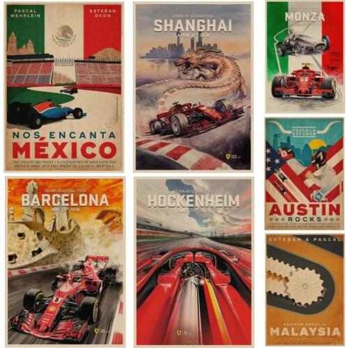 Vintage Mexico Qatar Italy travel Poster Retro F1 Racing Car Painting Wall Bar Pub House Art kraft paper Living Room decor