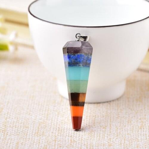 1PC Natural Crystal Pendant Seven Chakras Colourful Necklace Hexagonal Pendulum Mineral Jewelry Healing Stone Souvenir Diy gift