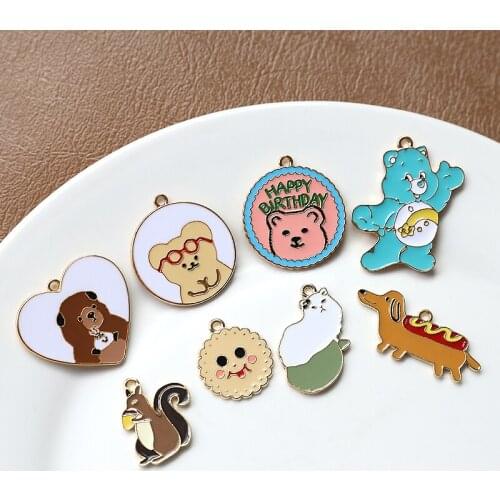 10pcs Cute Animal Earrings For Girls funny cartoon bear squirrel sausage dog pendant diy jewelry key chain pendant material