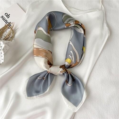 2021 Print Silk Shawl Elegant Hair Wrap Neckerchief Satin Square Scarf For Women Headscarf Headband Foulard Hijab Female Bandana