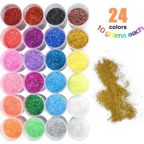 24 Colors 10G Glitter Powder Mica powder Pigment Epoxy Resin Pigment Soap Making Nail Glitter Mix Colors , Eyeshadow , Lipgloss