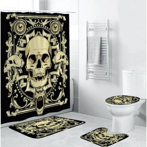 4 Nightmare Pattern Shower Curtain Seat Carpet Cover Toilet Seat Mat Bath Mat Set For Bathroom Decoration