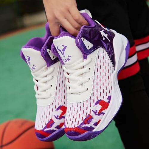 Soft Rebound Boy Basketball Shoes Childrens High-Top Fly Weave Breathable Casual Shoes Boys Sports Running Shoes Kids Sneakers