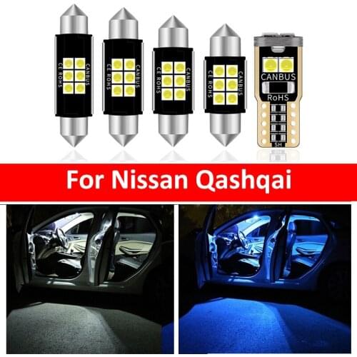 10Pcs Car White Interior LED Light Bulbs Package Kit For 2007-2019 Nissan Qashqai J10 J11 Map Dome Trunk Lamp Iceblue