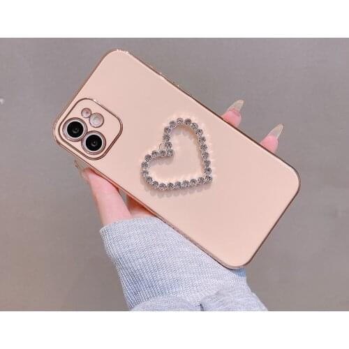 Glitter Diamond Love Heart Phone Case For iPhone 12 11 Pro Max Luxury Plating Shockproof Back Cover Soft TPU No Yellowing