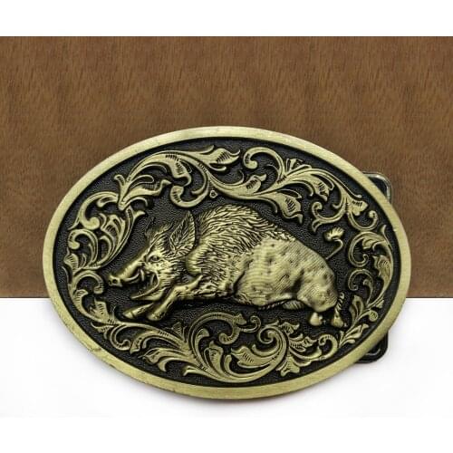 BuckleClub wholesale 2019 HOT retro 3D wild boar belt buckle western jeans gift belt buckle FP-03716-2 ANTIQUE BRASS FINISH
