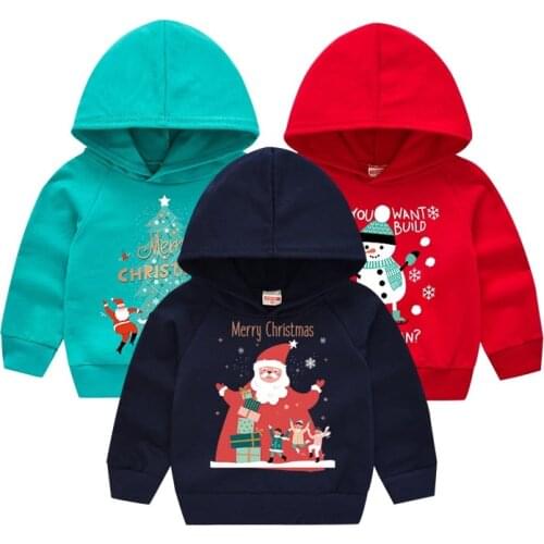Children Girls Christmas Sweatshirts Boys Santa Claus Hoodies 2-6 Years Kids Baby Outerwear Coat Autumn and Winter Girl Clothes