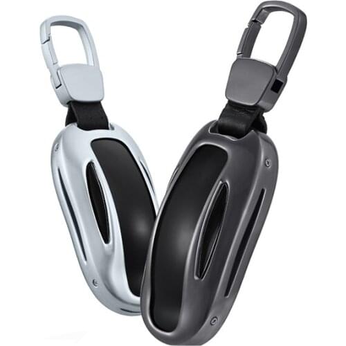 For TESLA MODELX MODEL X 2014-2018 Aluminum alloy Car Key Cover Zinc Alloy+Leather Case Bag Keychain Skin Set Car accessories