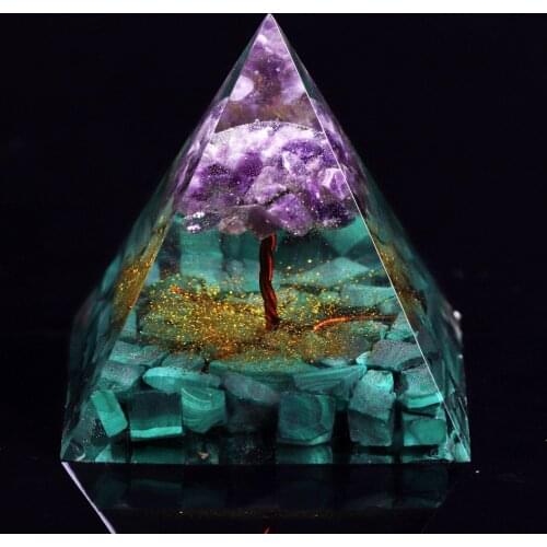 Tree Of Life Orgone Pyramid Healing Crystals Malachite Chakra Reiki Energy Pyramid For Positive Energy With Quartz Meditation
