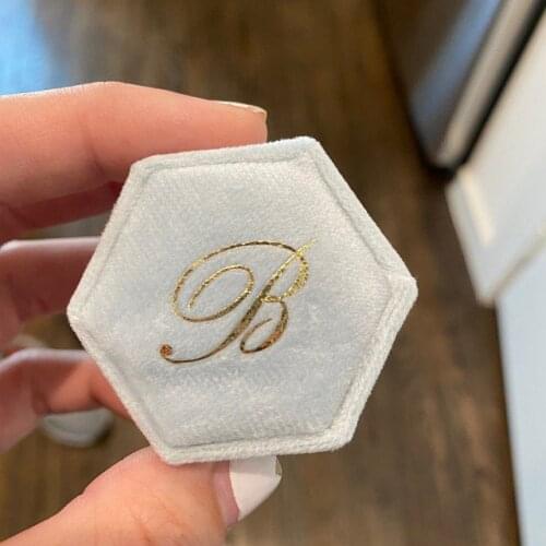 Custom Monogram Letter Single Slot Hexagon Velvet Ring Box Engagement Ring Box Ring Bearer Box Ring Box for Wedding Ceremony