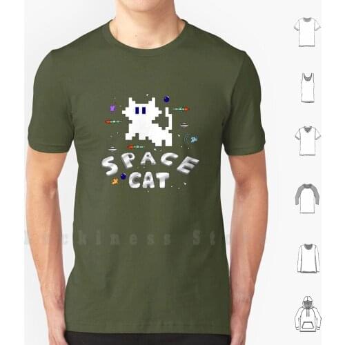 Space Cat! T Shirt Men Cotton Cotton S-Cat Video Game Nes Arcade Cat Cats Space Pc Game Pixel Art 8 Bit Chiptune Retro