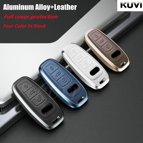 Aluminum Alloy Leather Car Remote Key Cover Case Shell For Audi A6 A7 A8 A4 C8 Q8 Q5 D5 E-tron Accessories Durable Car Styling