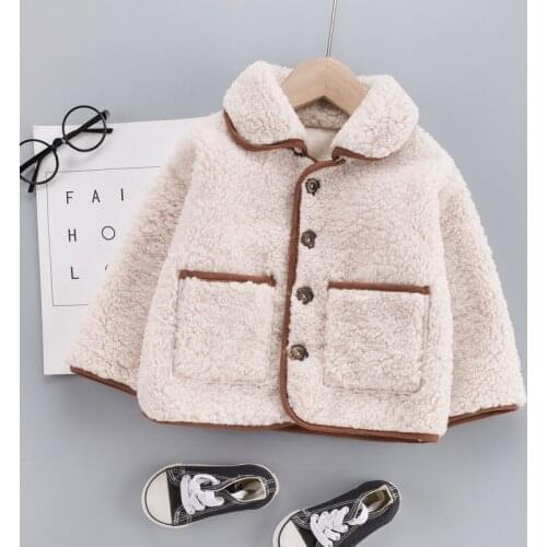 Baby Boys Winter Clothes Lapel Jacket Kid Coat Children Clothing Autumn New Girls Jacket Korean Lamb Hair Plus Velvet Thickening