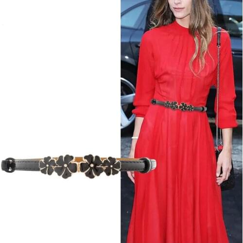 Fashion Thin Adjust Belts For Women Enamel Flower Hasp Woman Patent PU Leather Waistband Cicada Buckle Belt For Dress Adjustable