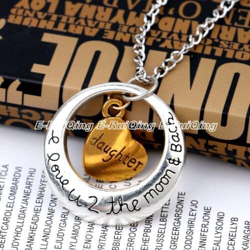 Fashion Daughter Jewelry Family Member Women Gift Round Heart I Love You Pendant Necklace Party Jewelry Chain