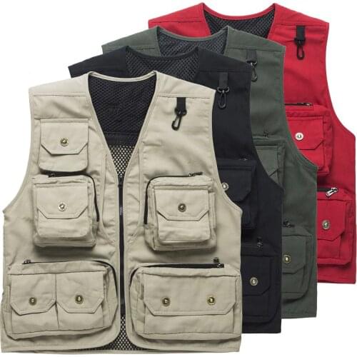 Mens outdoor vest multi pocket waistcoat for photography director reporter outdoor worker advertising mens fishing vest
