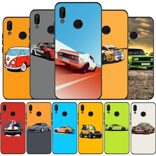 Retro Cartoon Car black Silicone soft Phone Case for huawei P40 P30 P20 P10 Pro P9 Lite Psmart 2019 Y6 Y9 cover