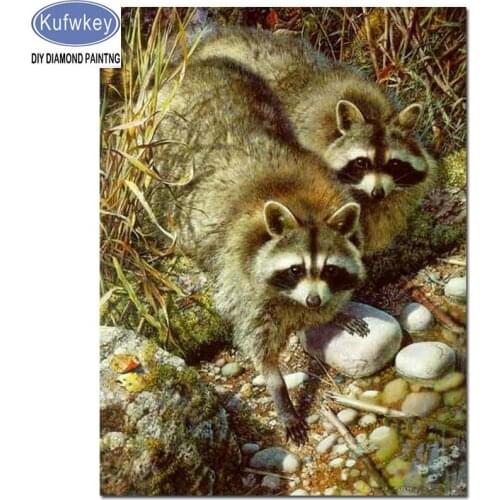 5d diy diamond painting raccoon full square drill animal sticker diamond mosaic resin diamond embroidery kit animals 60x80cm