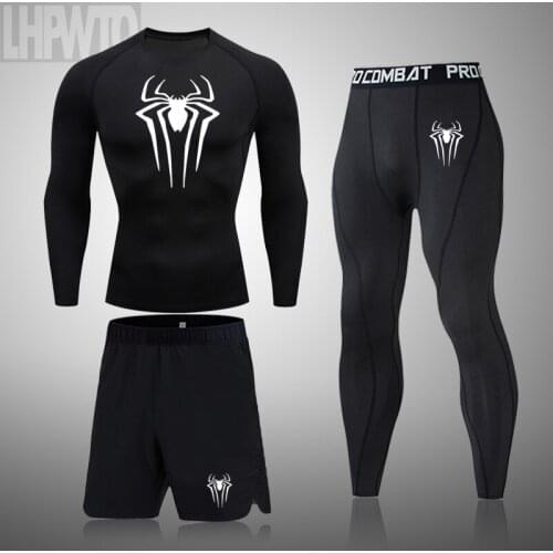 2021 New Men MMA Compression Spartan Set Short T-shirt Tight Sleeve Clothes Mens Pants Fitness Bodybuild ing SportSuit