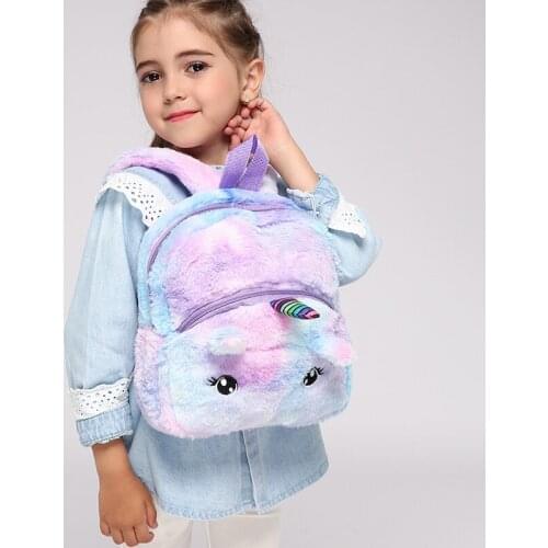 2021 new plush backpack childrens little horns cartoon backpack shoulder bag boys and girls kindergarten school bag item bag