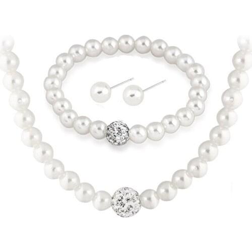 New Fashion Pearl Jewelry Sets Luxury Rhinestone Ball Pearls Necklace Earrings Bracelet Sets for Women Dress Accessories Gift