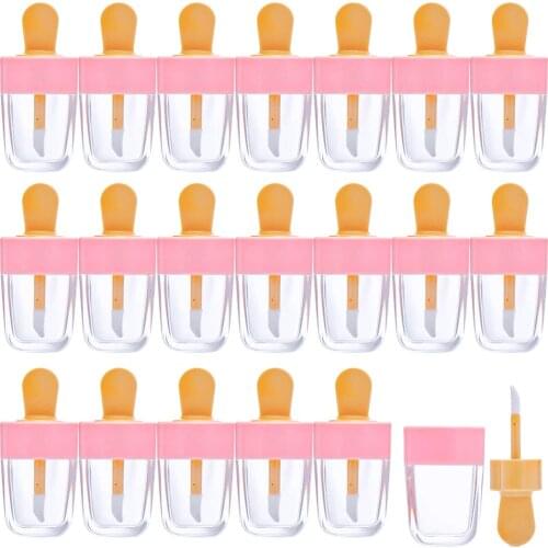 20 Pcs Empty Lip Gloss Tubes Pink Ice Cream Shaped Lip Gloss Containers Refillable Lip Balm Tube Bottles for DIY Cosmetics