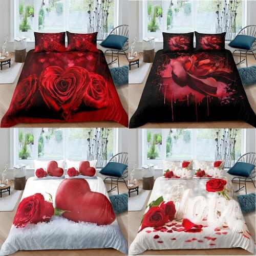 Rose Valentines Day Bedding Set 2/3Pcs Duvet Cover & Pillowcase(s) 3D Printed Quilt Cover Home Textile Gift