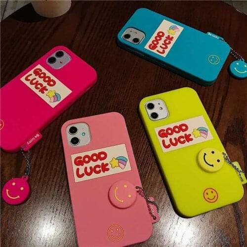 Cartoon Silicon Smiling Face Dangle Case for iPhone 12 Pro Max Back Phone Cover for 12 11 Pro Max X XS XR 8 7 Plus SE 2020