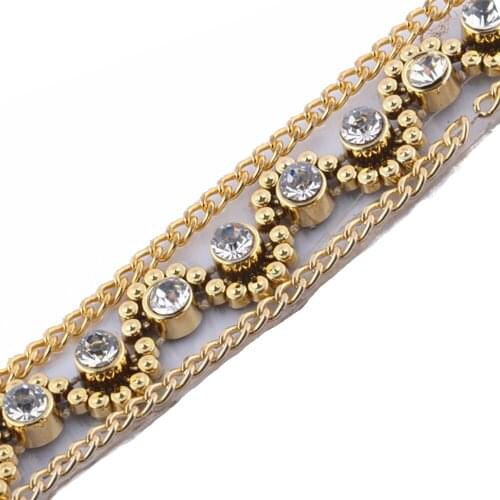 Rhinestones Trim Gold Chain Crystal Steamkpunk Trim Beaded Trims Rope Reel Chain Iron on Trim Diy Sewing Supplies 1Y