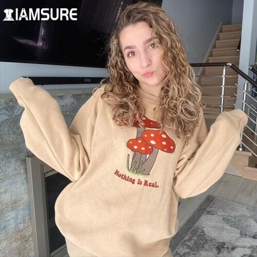 IAMSURE Mushroom Embroidery Oversized Sweatshirt Autumn Winter Streetwear Casual Loose Long Sleeve O-Neck Women Pullover 2021