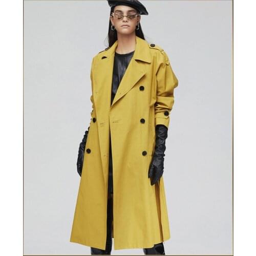 Classic Trench Coat Women 2019 New Autumn And Winter British Double-Breasted Casual lace-up trench coat women khaki gray yellow