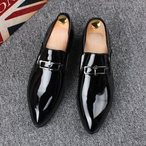 Men casual business wedding formal dress patent leather shoes slip-on driving shoe breathable trend summer loafers zapato hombre