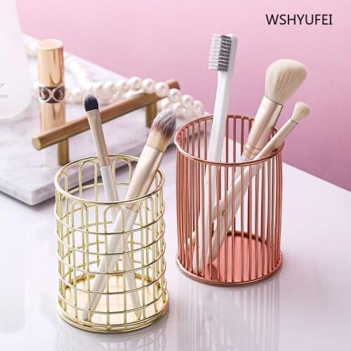 Nordic style Aakeup BrushBucket iron gold round Eyebrow Pencil Storage Box Desktop Beauty Brush Comb Storage Organizer