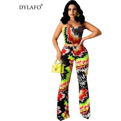 Spring Summer 2021 Womens Randomly Painted Print Wide Legged Pants Sets Outfits Two Pieces Sets For Women Slim Tracksuit