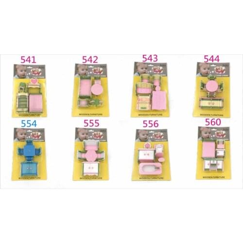 W0014 New children gift kids wooden toy Furniture doll house set DIY Educational Toys Wooden furniture set Plastic packaging
