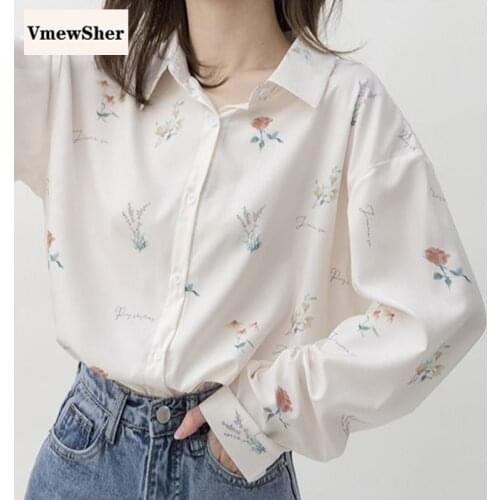 VmewSher New Floral Women Shirt Spring Summer Long Sleeve Turn Down Collar Casual Flower Print Blouse Lady Elegant Buttons Tops
