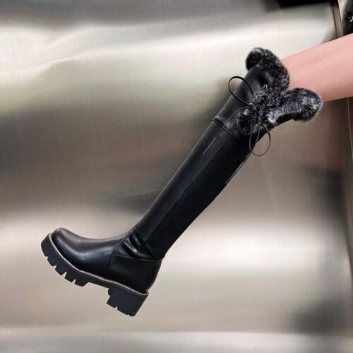 The New Winter 2021 Europe and The United States Thick Heel Round Head Womens Boots Long Woolen Shoes -F65