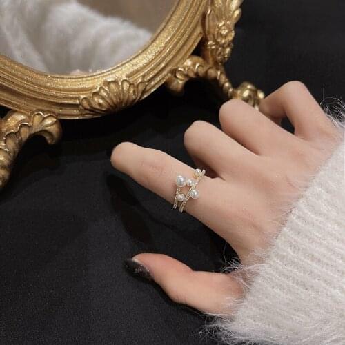 Simple Elegant Pearl Women Rings Fashion Jewelry Accessories 2021 New Fashion Japan and Korea Opening Ring Adjustable